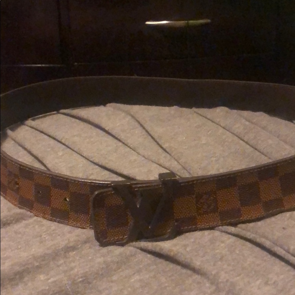 Brown checkered Luis Vuitton mens belt